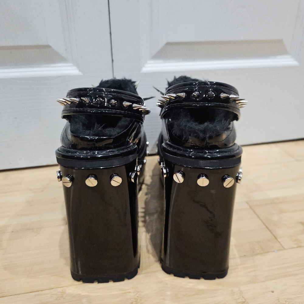 Dolls Kill Widow Black Silver Spiked Righteous Rebel Platform Mules Heels 8 9 - Picture 6 of 11